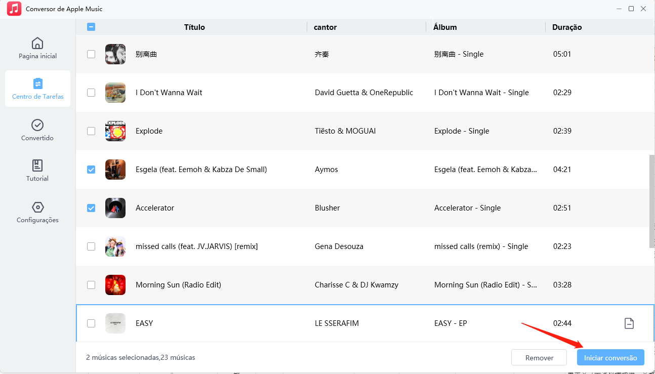 conluir converter audio m4a para mp3