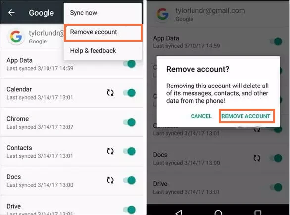 excluir conta do google