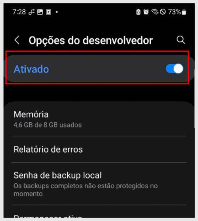 opções do desenvolvedor android