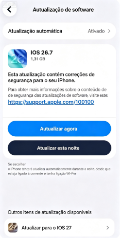 Atualização do iOS 26.7 e iOS 27