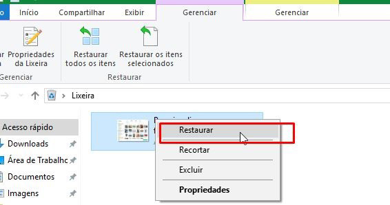 restaurar da lixeira