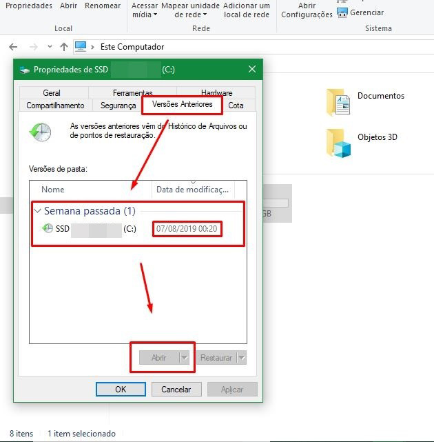 abrir versões anteriores
