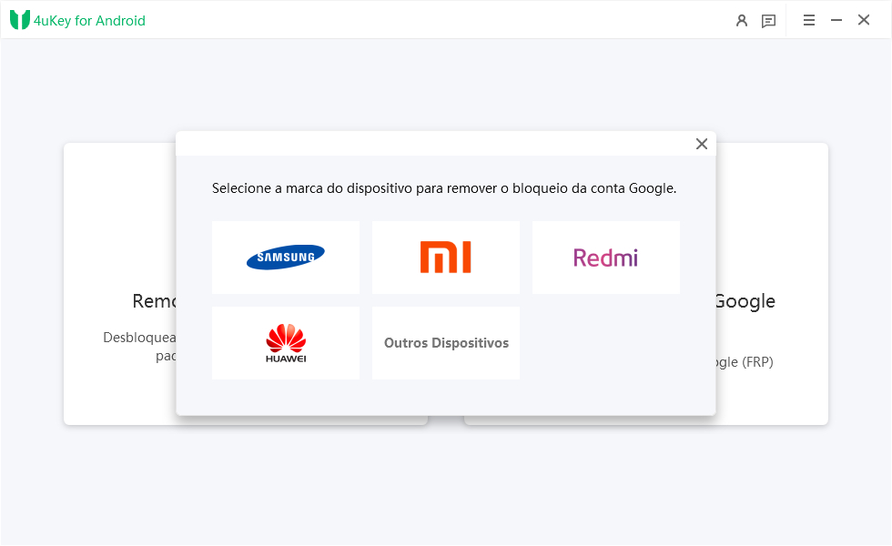 selecione a marca do dispositivo no 4ukey for android