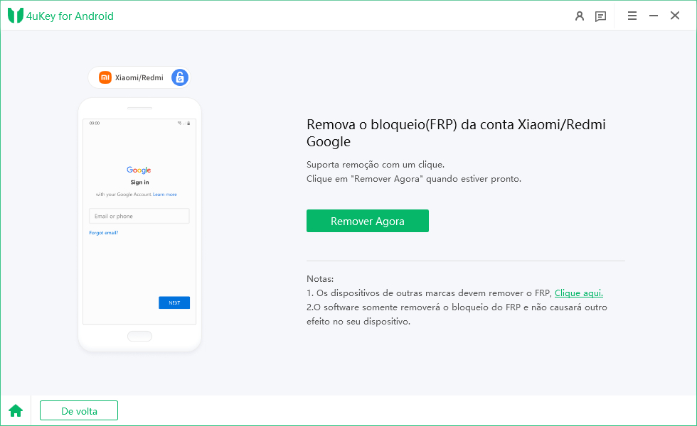 remova o bloqueio da conta do google do xiaomi/redmi com o 4ukey for android