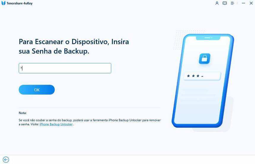 digite a senha de backup para iniciar a verificação de senhas
