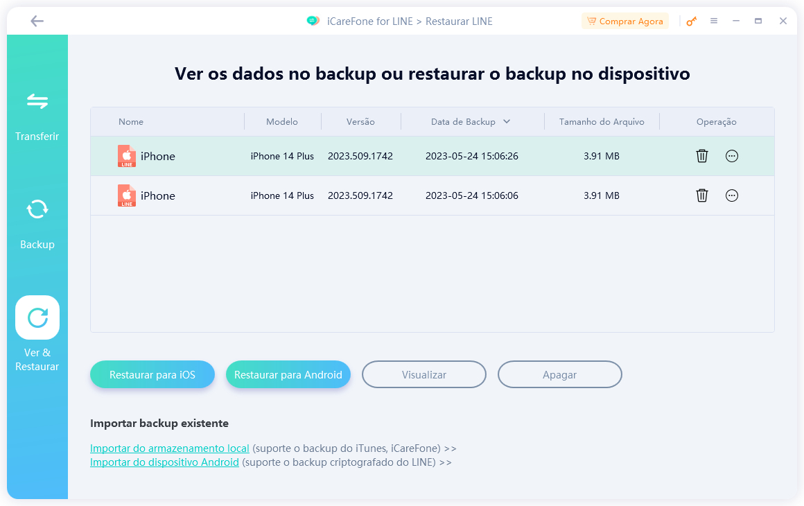fazer backup de line no pc