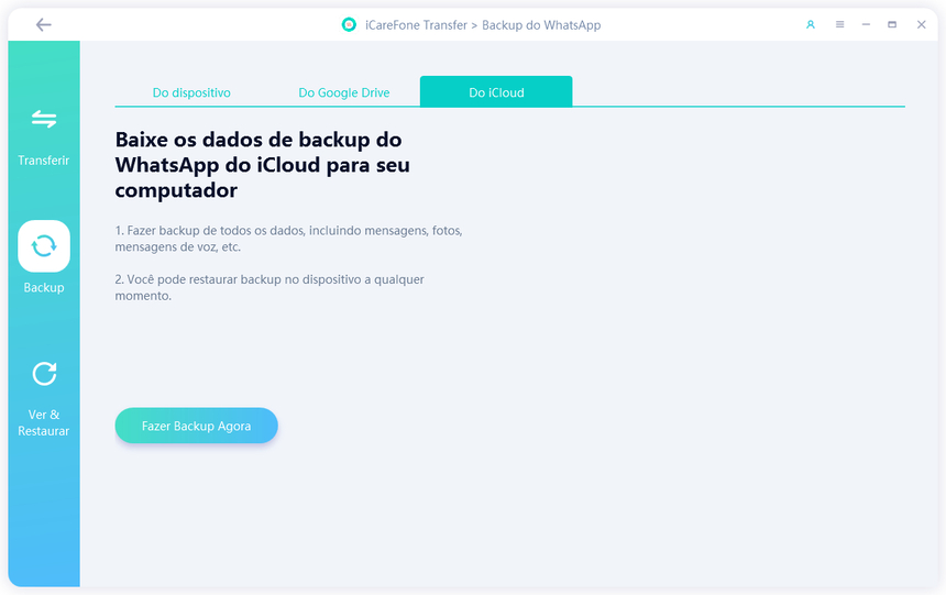 acessar backup do whatsapp do icloud no icarefone transfer