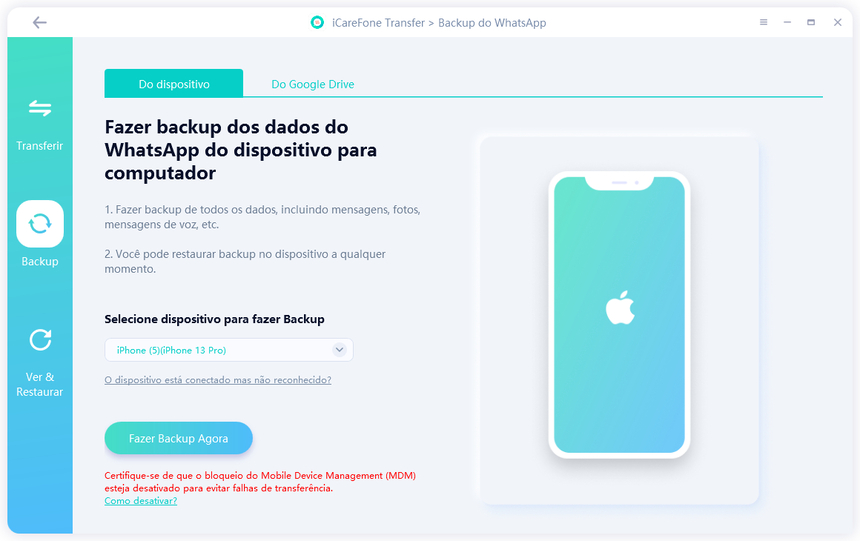 como fazer backup e das conversas do whatsapp usando iCareFone Transfer
