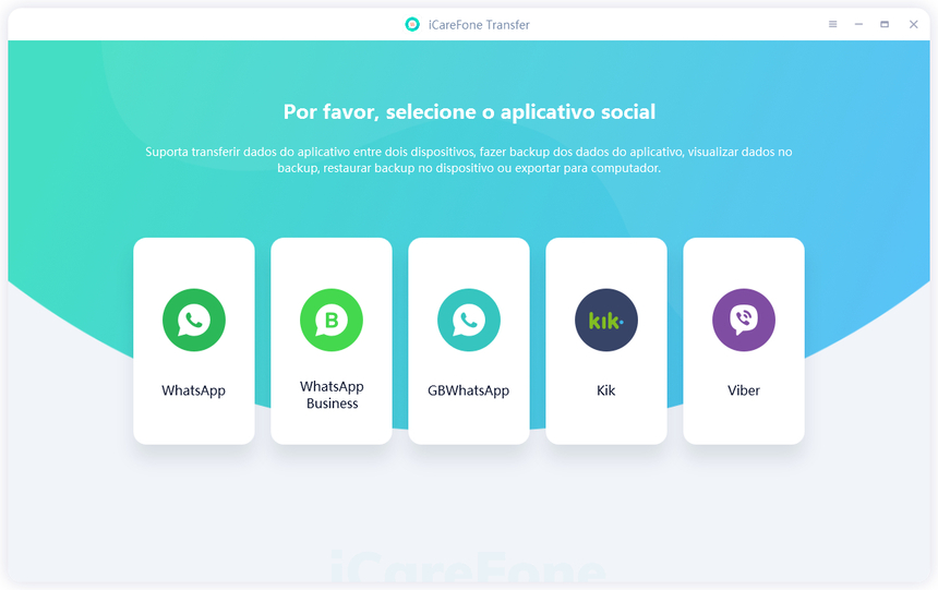 interface de transferência no icarefone transfer