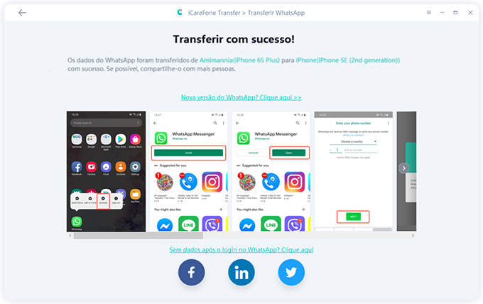 Transferir WhatsApp com sucesso