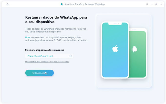 guia de transferência de icarefone - interface de backup do whatsapp