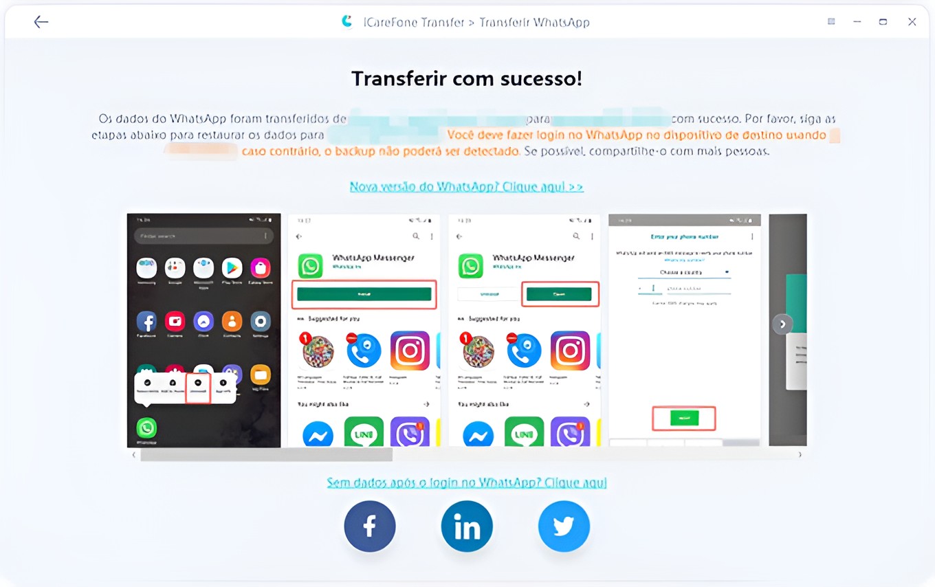 iCareFone Transferir Mensagens do WhatsApp Entre iPhone e Android na Etapa 3