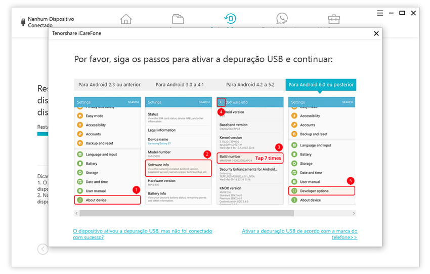 guia de restaurar backup do whatsapp para android com icarefone etapa 1