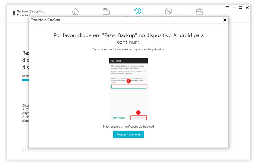 guia de restaurar backup do whatsapp para android com icarefone etapa 4