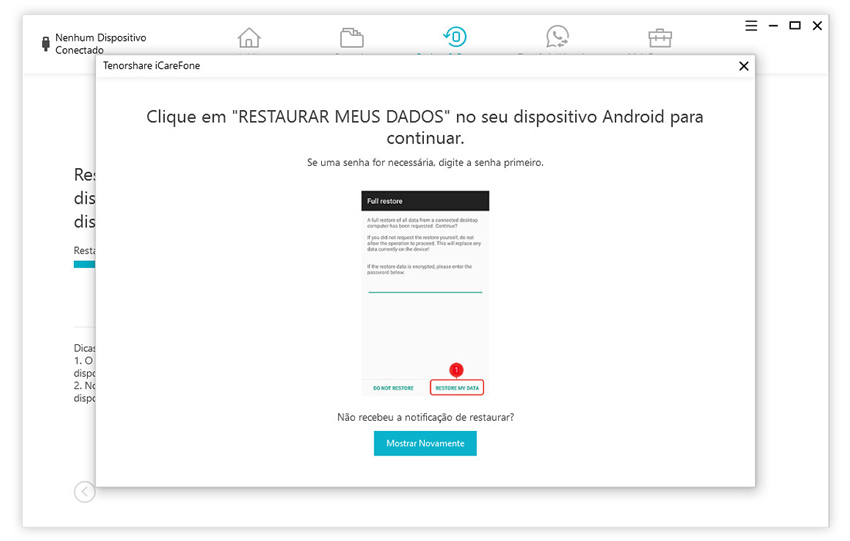 guia de restaurar backup do whatsapp para android com icarefone etapa 4