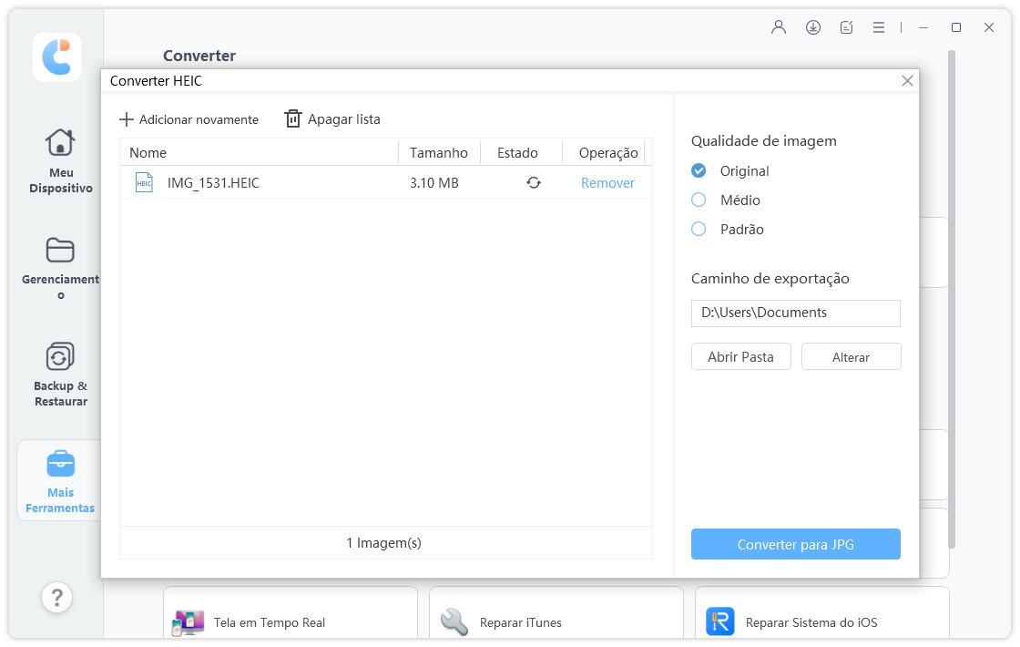 converter arquivo heic para jpg via icarefone