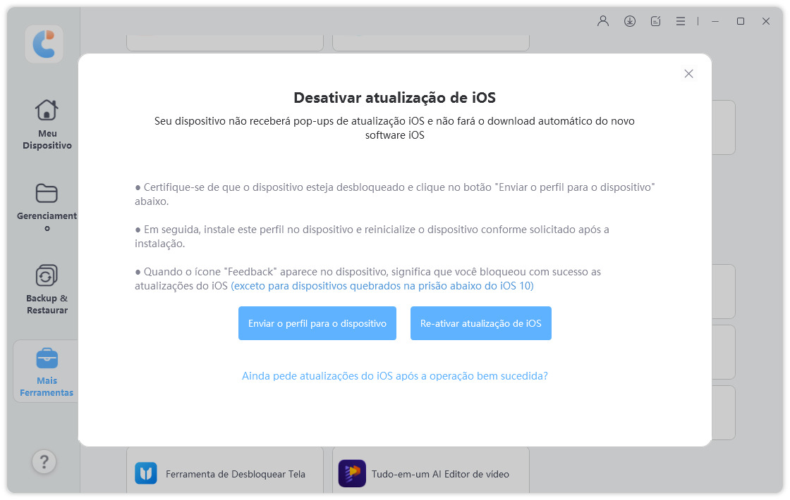 remover atualização do ios via icarefone