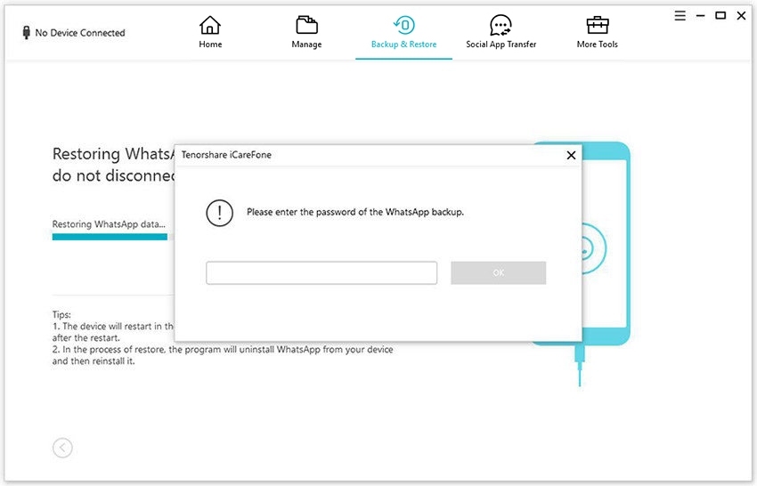 guia de restaurar backup do whatsapp para android com icarefone etapa 4