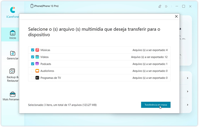 transfer device media files to itunes - icarefone guide
