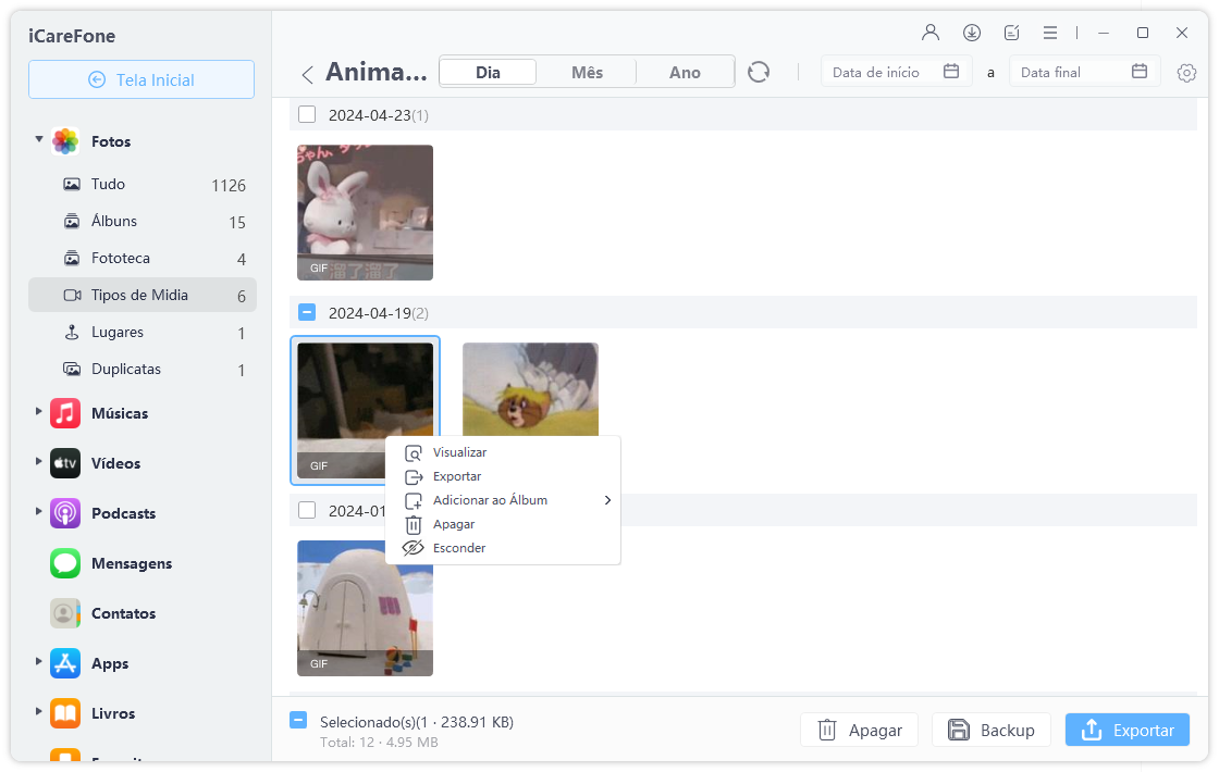 gerenciar dados do iPhone