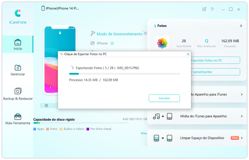exportar fotos do iphone para pc