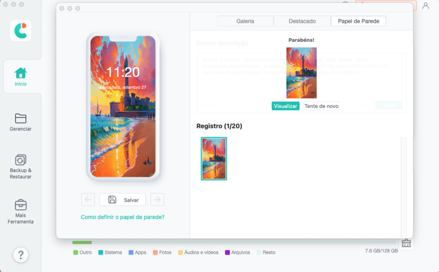 AI criar imagem do iPhone como sucesso no iCareFone