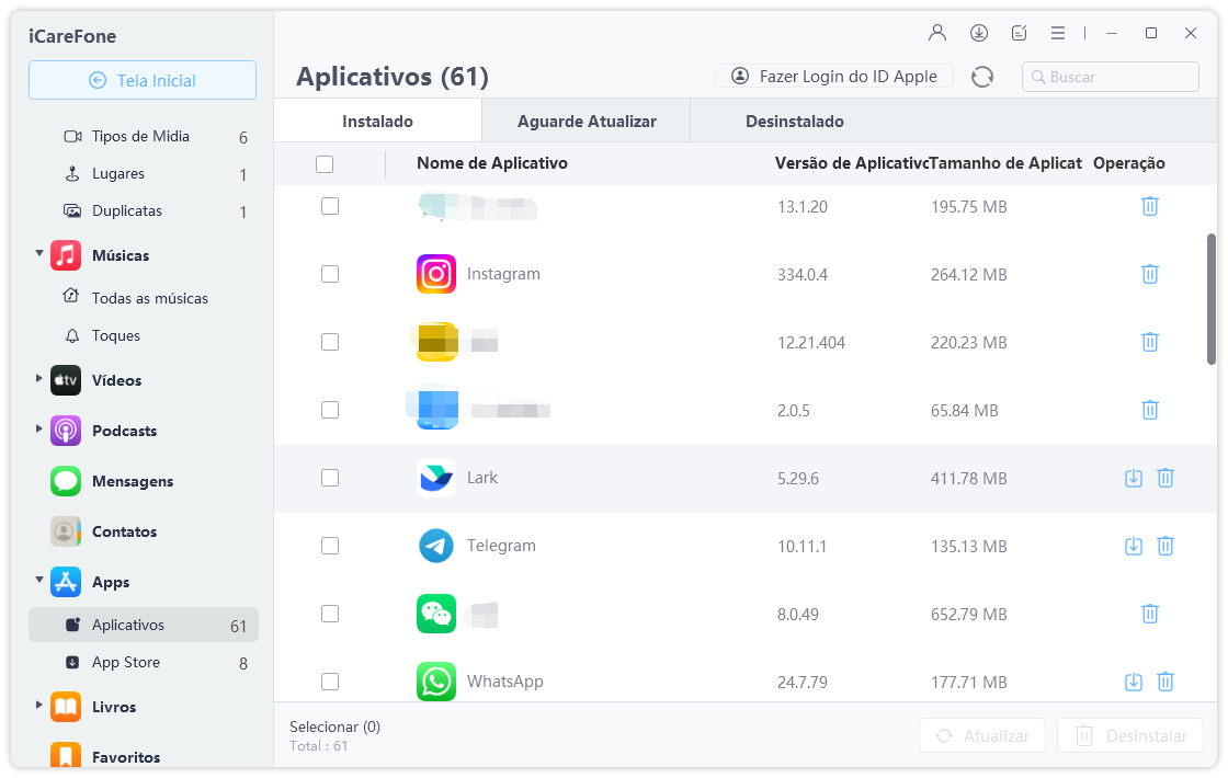 gerenciar dados do iPhone