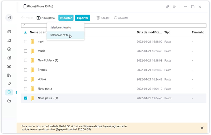 acessar/importar/exportar/baixar arquivos do iPhone no PC