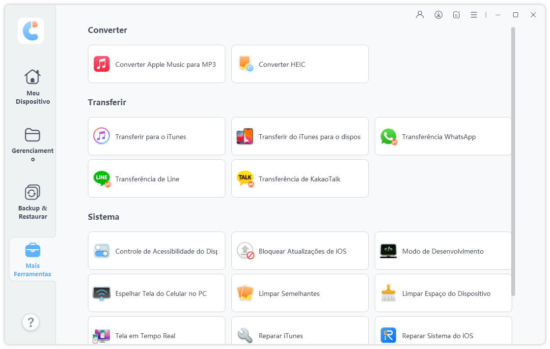 mais ferramentas do iCareFone