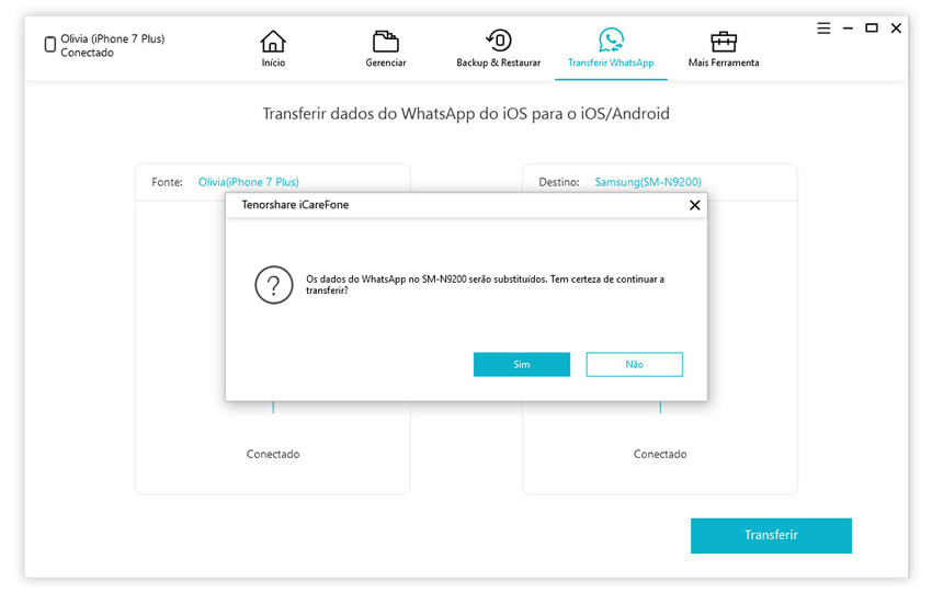 guia de transferir conversas whatsapp iphone para iphone com icarefone etapa 2