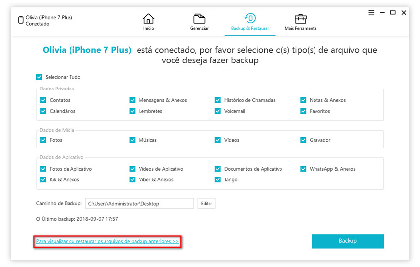 Tenorshare iCareFone Restaurar ou Backup iPhone