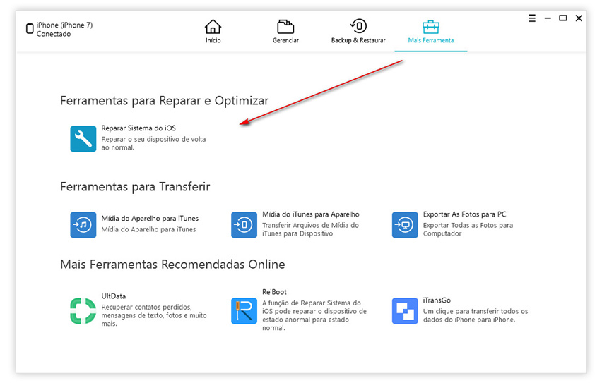 guia de reparar sistema ios com icarefone etapa 1