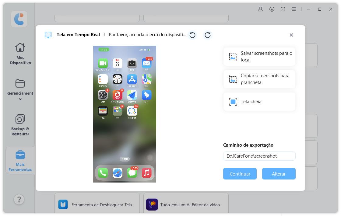 compartilhar tela do iphone para pc via iCareFone