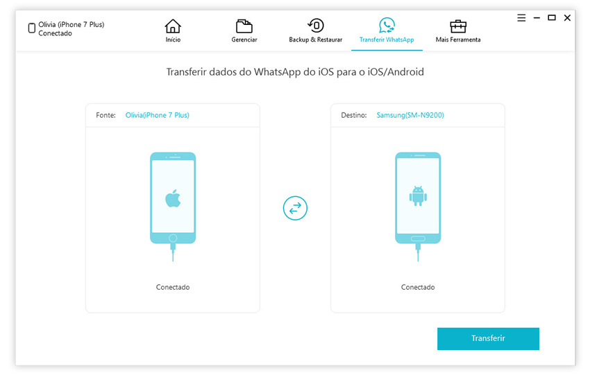 guia de transferir mensagens whatsapp iphone para iphone com icarefone etapa 1