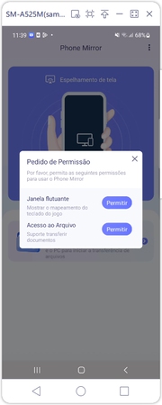 permissão do app phone mirror