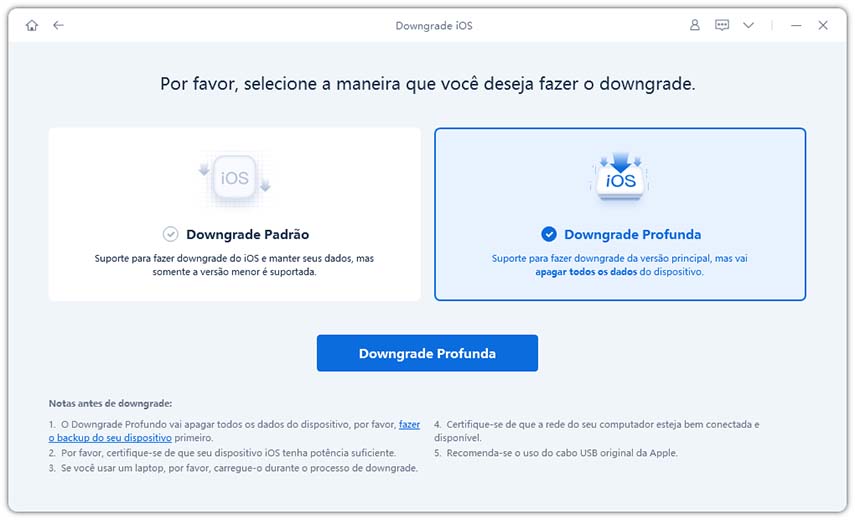 entrar tela de downgrade profundo