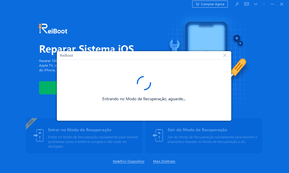 colocar o iphone no modo de recuperação com reiboot etapa 2
