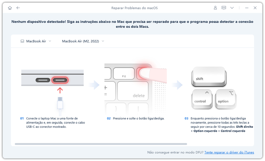 instruções de reparar macos