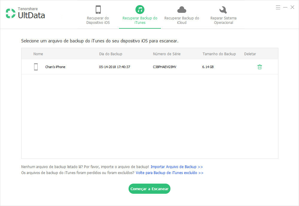 recuperar backup do itunes