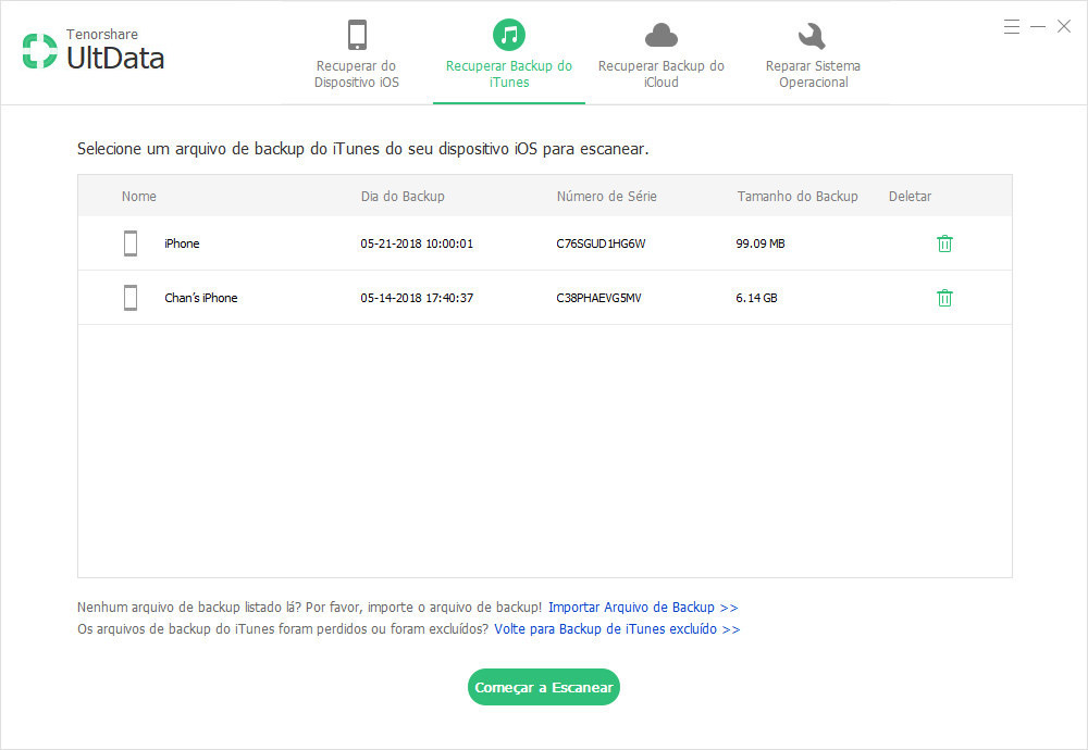 escanear backup do itunes
