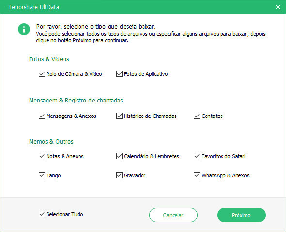 selecionar os arquivos do icloud
