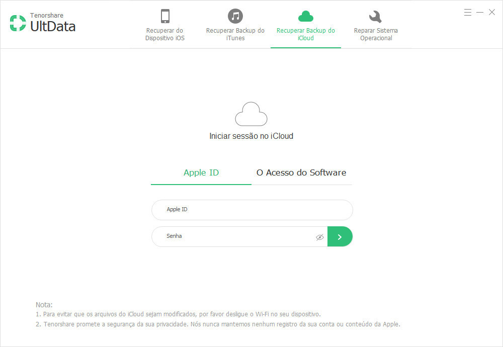 login in a conta do icloud