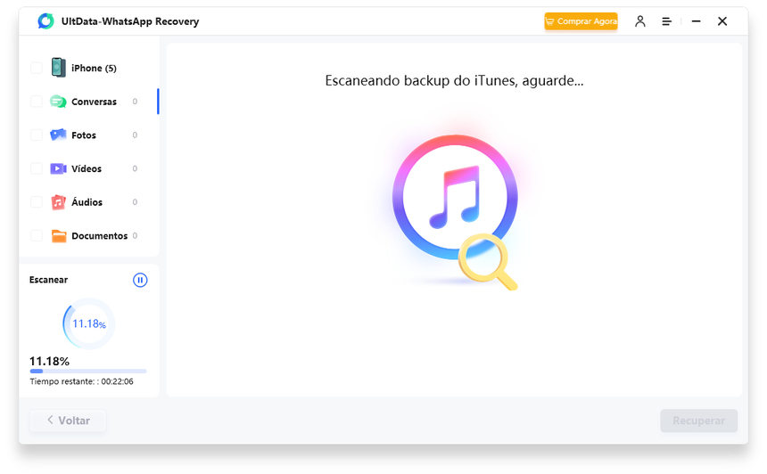 escanear backup do itunes - UltData WhatsApp Recovery - guia