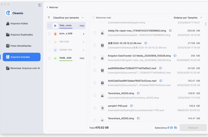 sort and delete mac large files