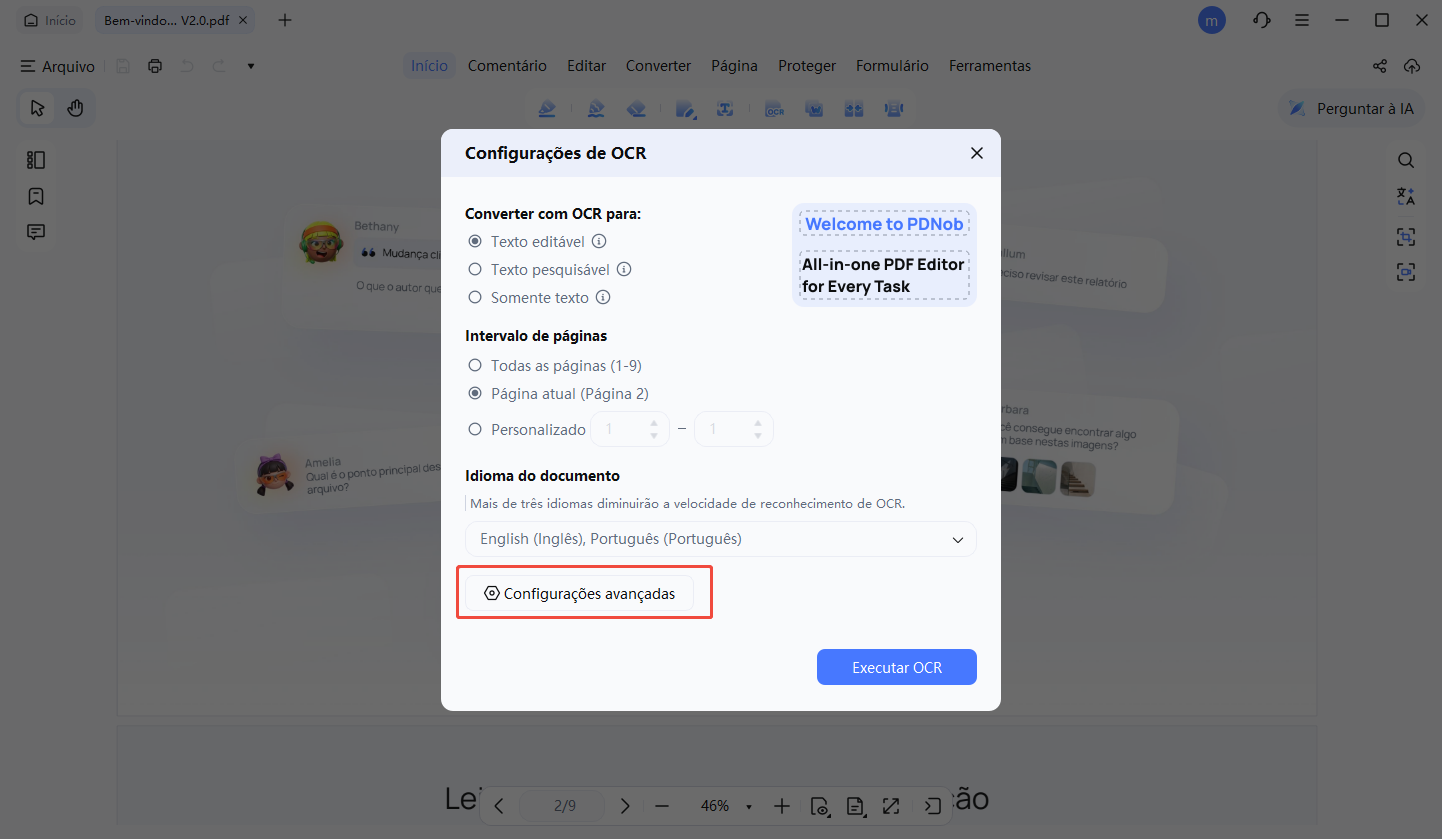 ocr Configurações avançadas