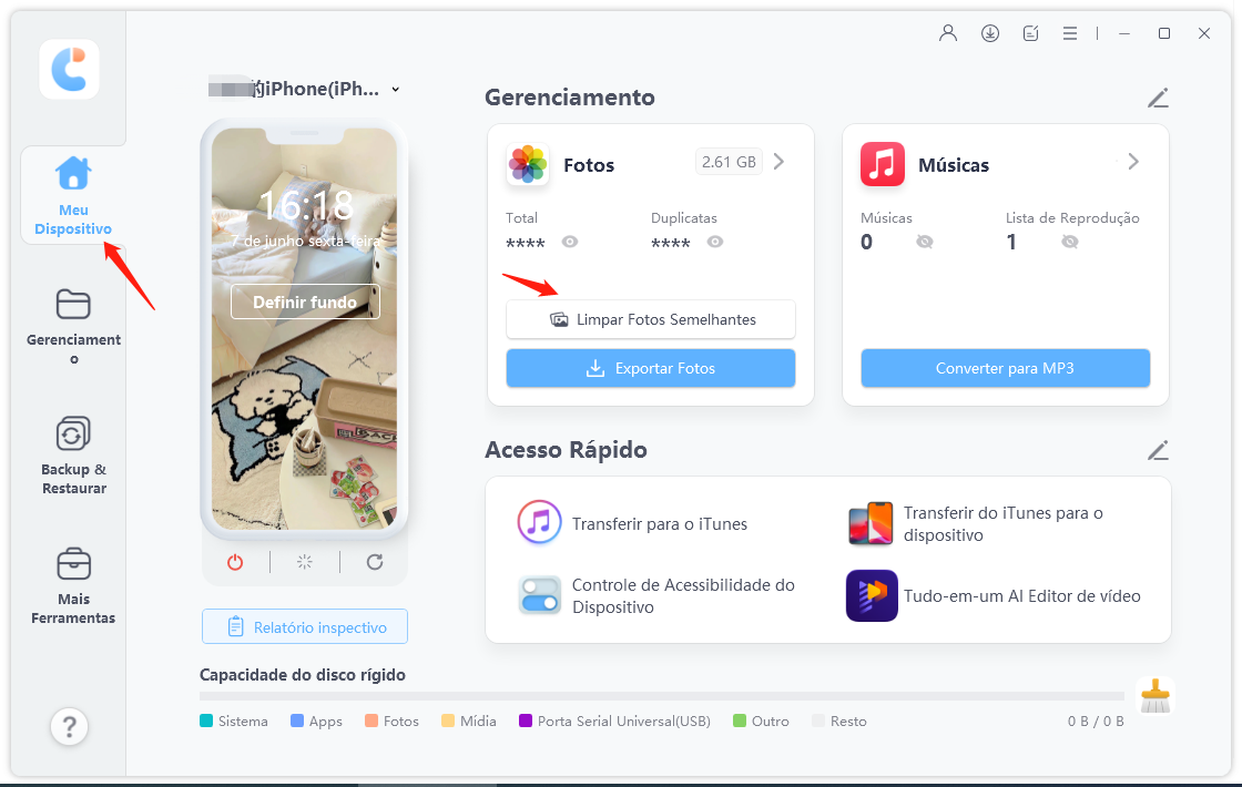 como limpar o armazenamento do iphone via iCarefone
