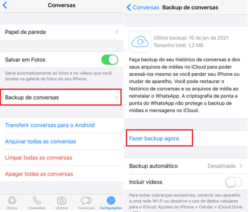 whatsapp backup no iphone