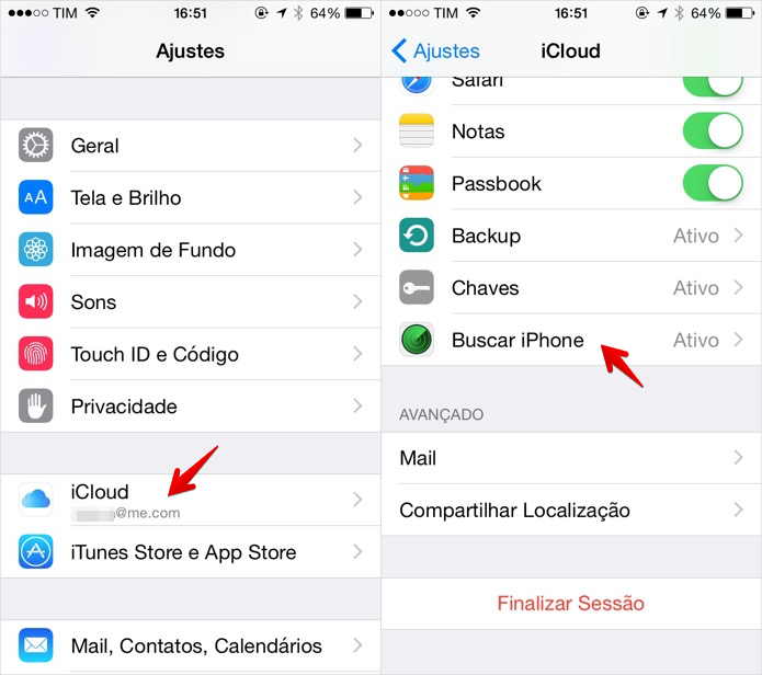 desligue o buscar iphone