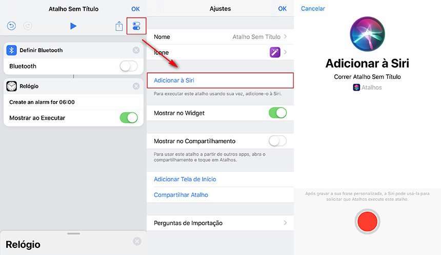 adicionar atalho à siri