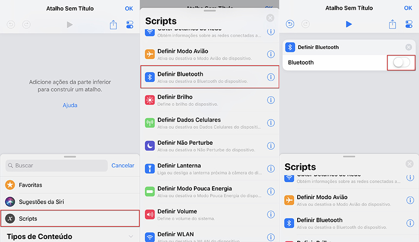adicionar atalho de bluetooth